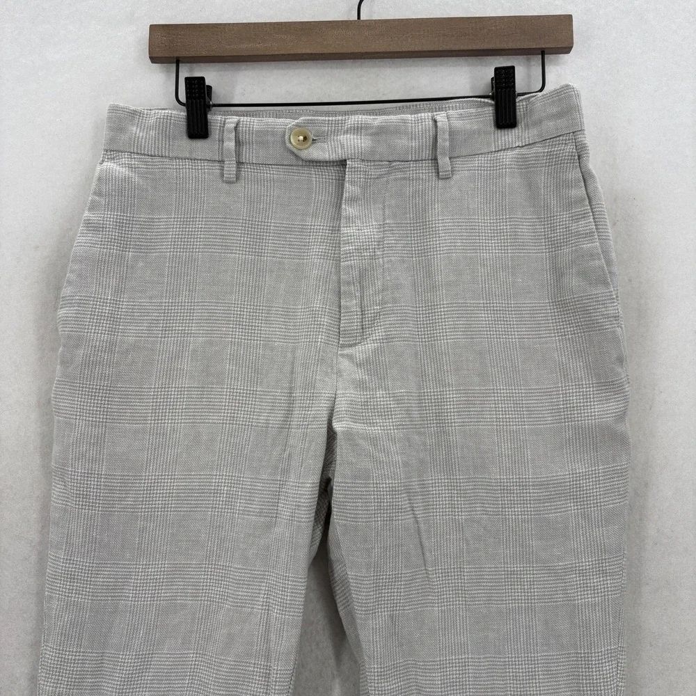 Banana Republic Tailored Fit Chino Pants Mens 30x27 Gray Plaid Linen Summer Golf